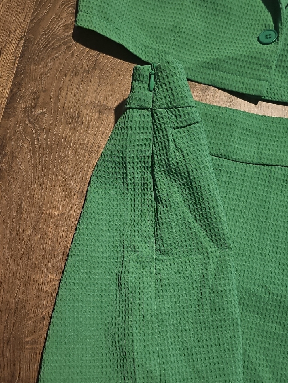 Green Shirt Short Set Salanta Waffle Textured Small Size 4 Summer Romper - Picture 6 of 8